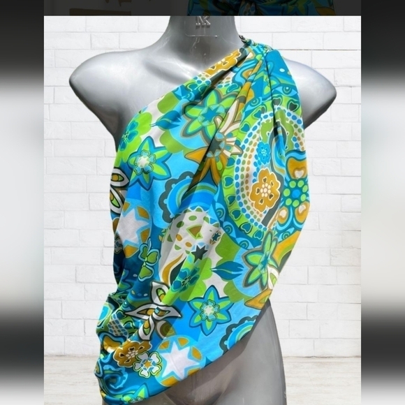TIGERLILY Floral Turquoise Sarong Beach Wrap Coverup Size Med - Picture 7 of 7